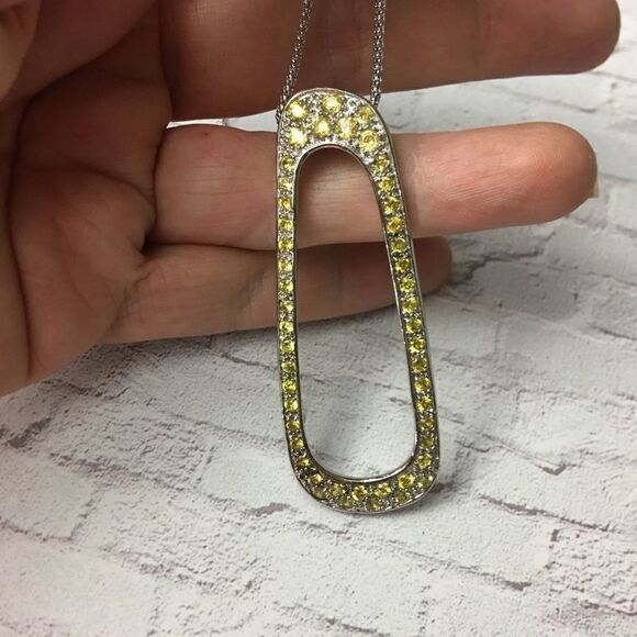 Canary yellow large CZ pendant on popcorn chain - Picture 6 of 11